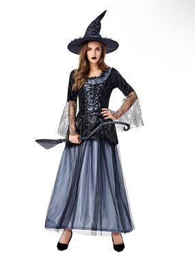 Med Witch Halloween Costume Halloween Demon Devil Vampire Party Dress Spiderweb